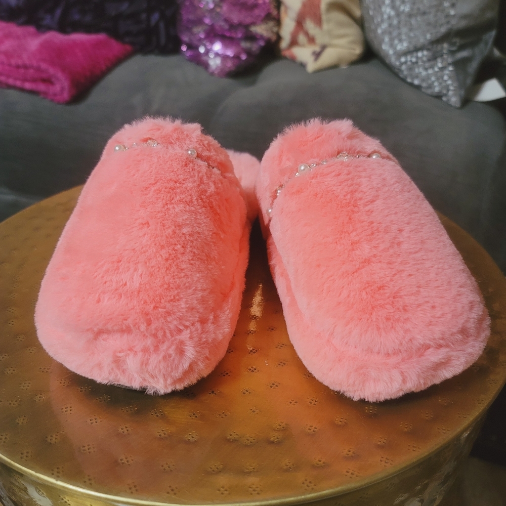 Pink embellished slippers
